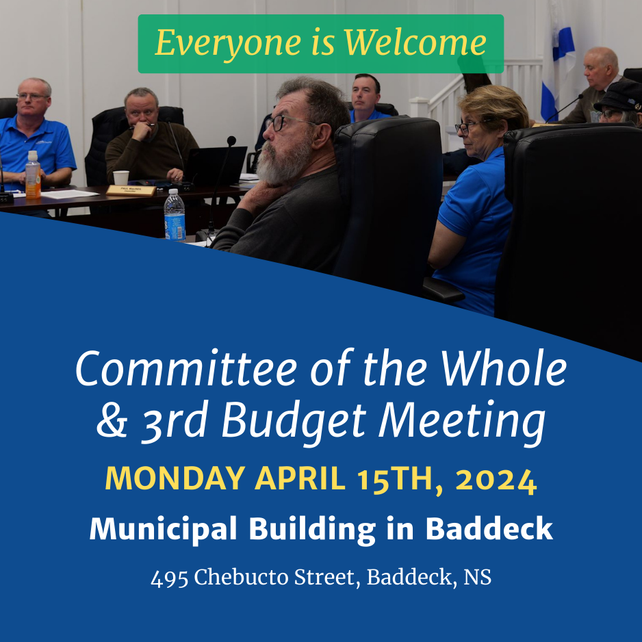 Image of councillors in a meeting. Everybody is welcome to attend the Committee of the Whole and 3rd Budget Meeting on April 15th, 2024.