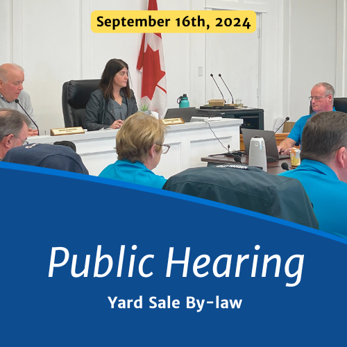 Image of Victoria County Council with text reading "Public Hearing: Yard Sale By-Law"