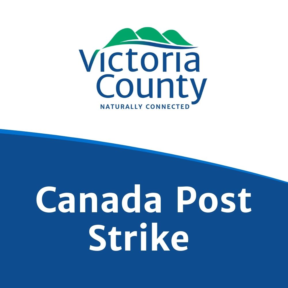 Image of Victoria County logo with text below reading "Canada Post Strike"