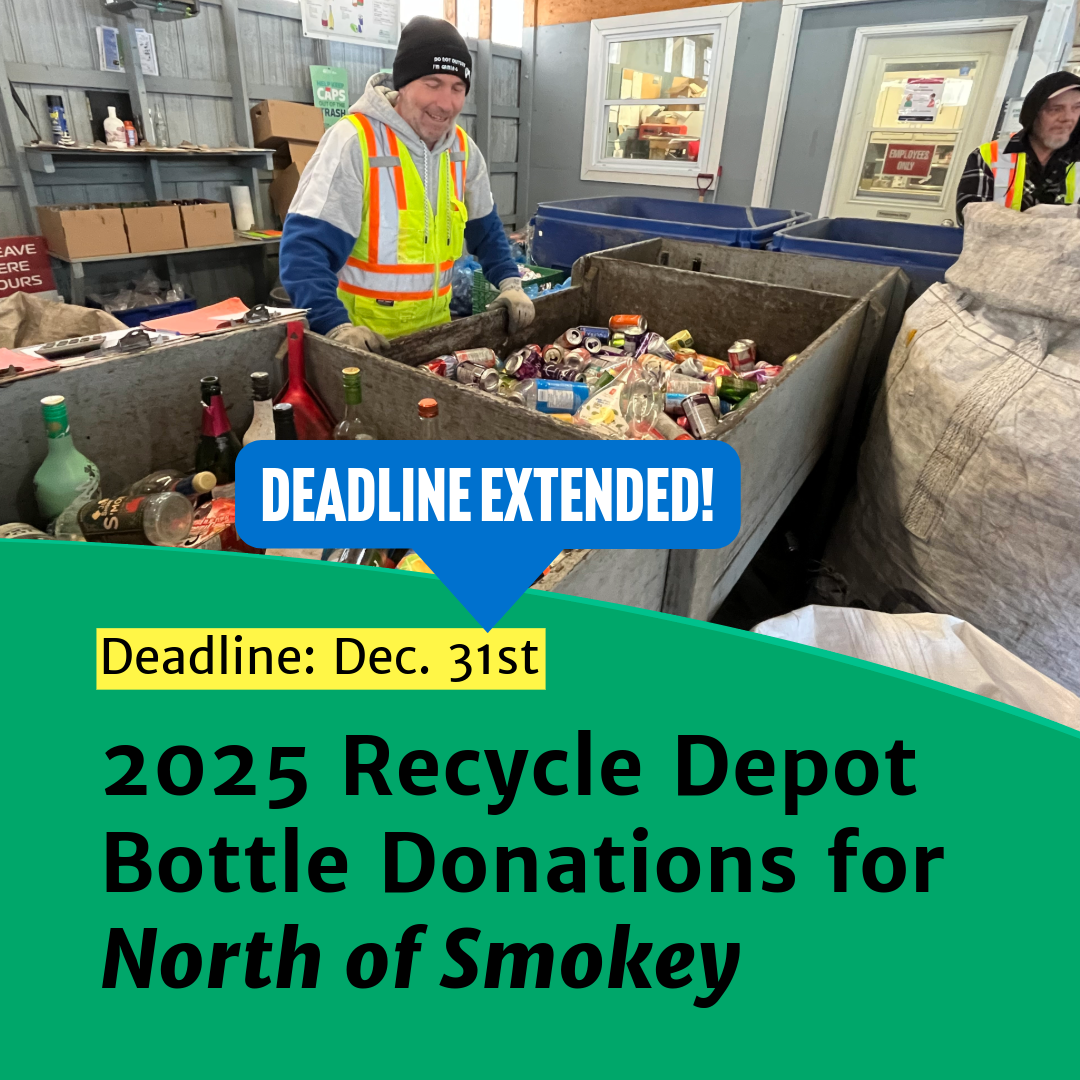 Image of man sorting bottle returns at the New Haven Recyling Depot with text reading: "2025 Recycle Depot Bottle Donations: Non-Profit Groups Can Apply Now. Deadline Extended! Deadline: Dec. 31st, 2024"